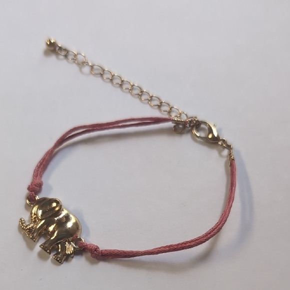 Gold Elephant Charm Bracelet with Pink Cord - Picture 2 of 4